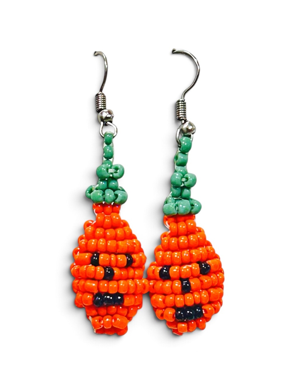 Handmade 3D Double‑Sided Jack‑O’-Lantern Pumpkin Earrings Miyuki Delica Beads